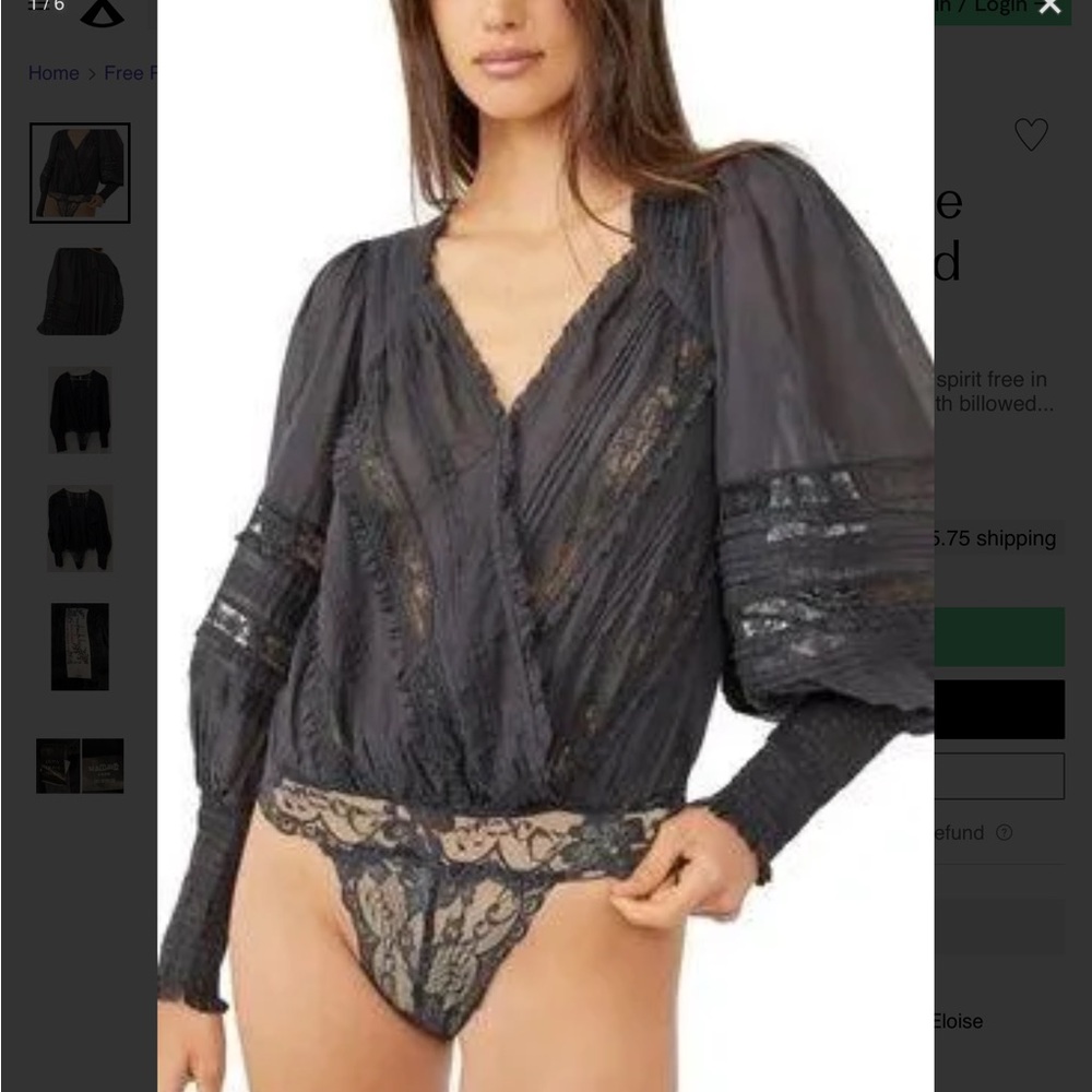 Free People Black Lace-Trim Bodysuit